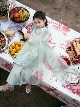 Kids Designer Silk 3-Piece Dress with Sequin Work & Organza Dupatta