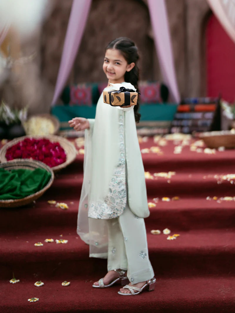 Kids Designer Silk 3-Piece Dress with Sequin Work & Organza Dupatta