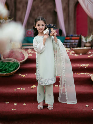 Kids Designer Silk 3-Piece Dress with Sequin Work & Organza Dupatta