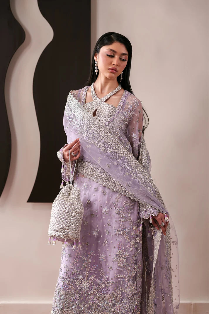 Luxury Handmade Organza Embroidered Suit with Neck Jaal & Raw Silk Trouser