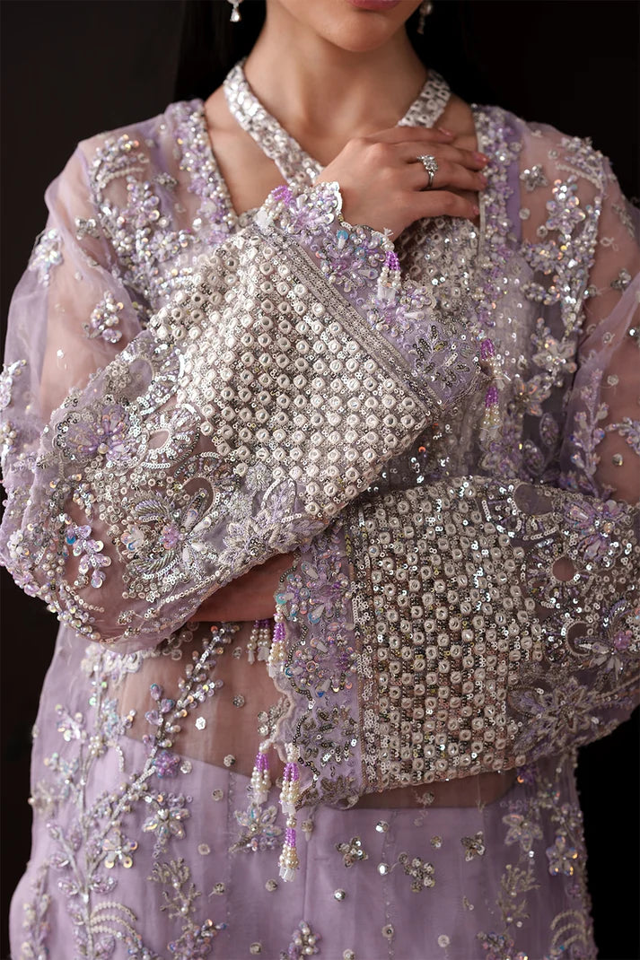 Luxury Handmade Organza Embroidered Suit with Neck Jaal & Raw Silk Trouser