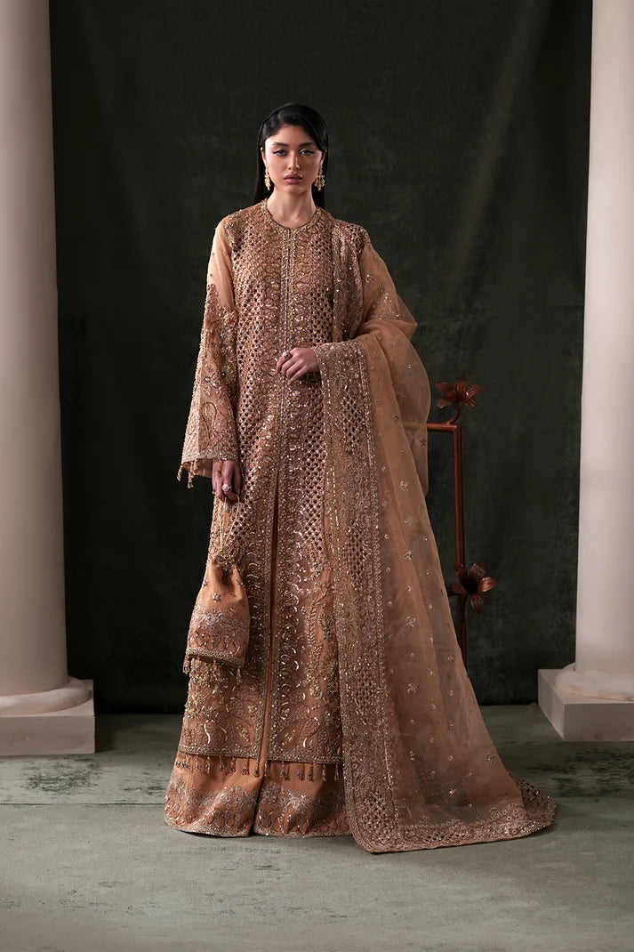Luxury Handmade Organza Panel Suit with Embroidered Dupatta & Raw Silk Trouser