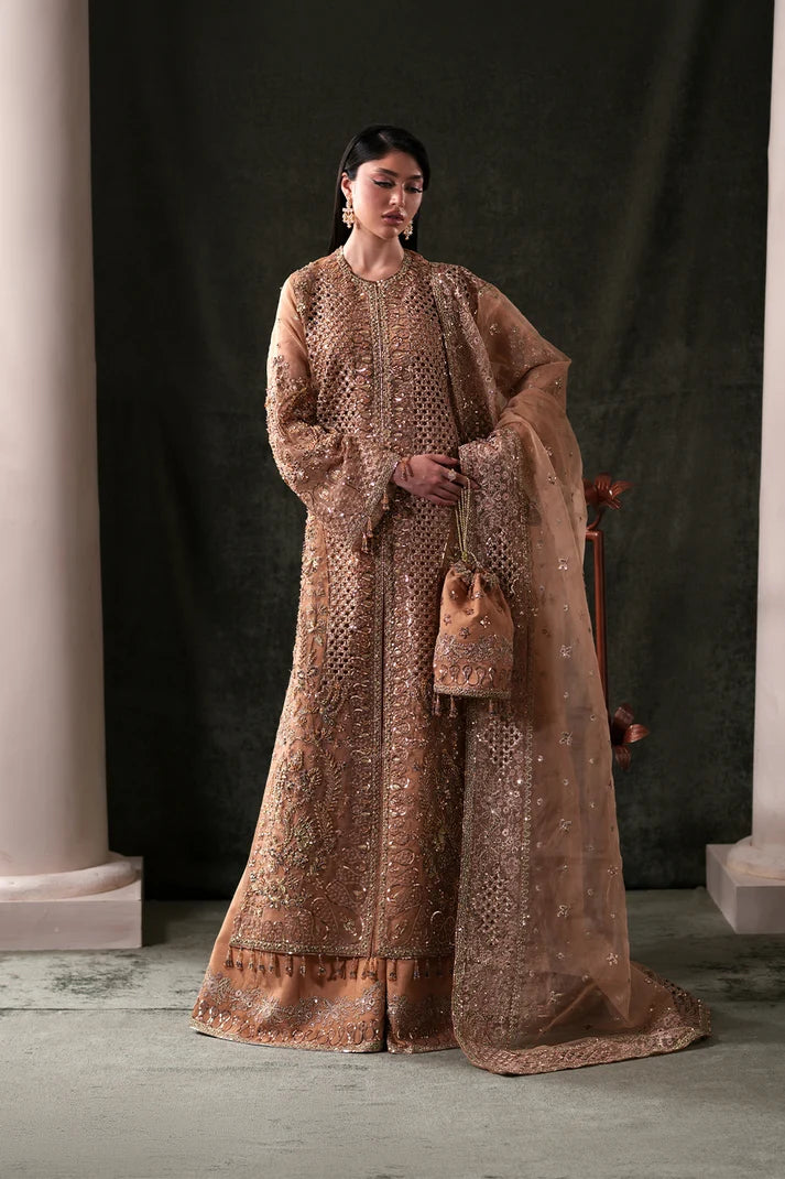 Luxury Handmade Organza Panel Suit with Embroidered Dupatta & Raw Silk Trouser