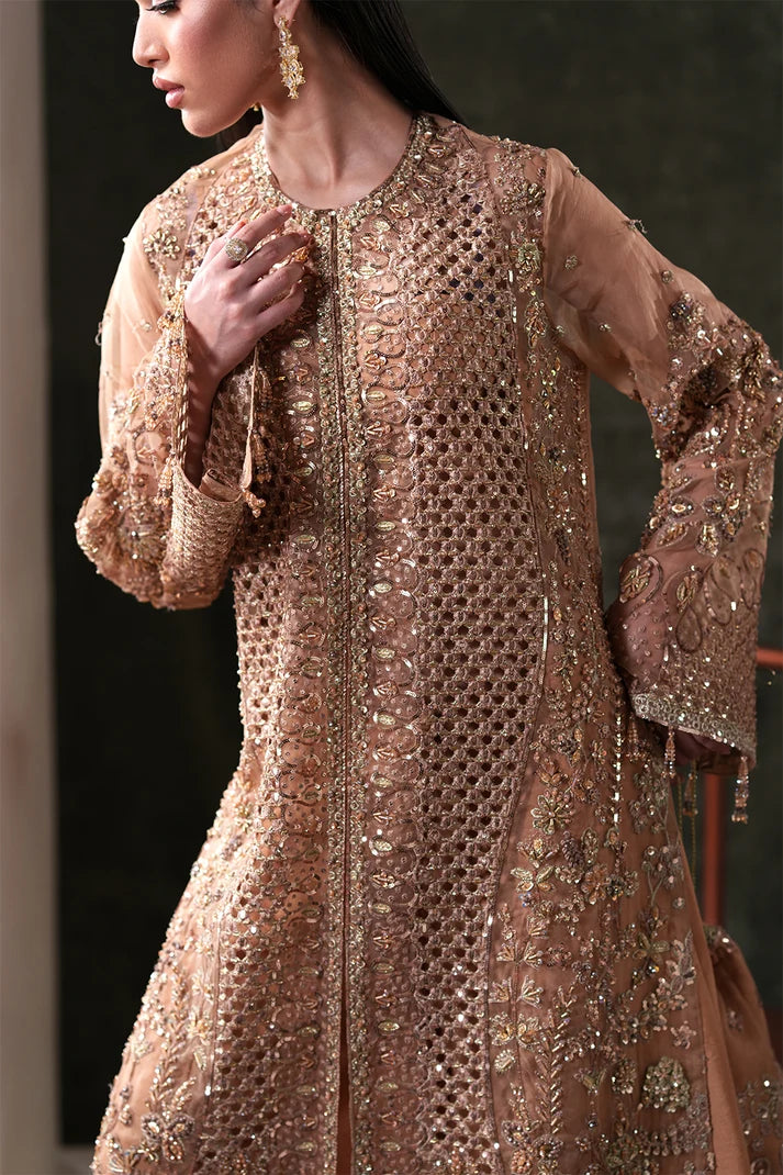 Luxury Handmade Organza Panel Suit with Embroidered Dupatta & Raw Silk Trouser