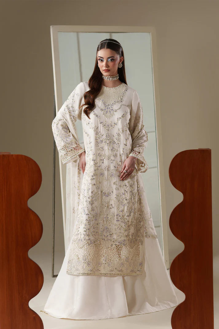 Emaan Adeel Nouvelle Luxury Chiffon 3 Piece Unstitched Embroidered Suit with Organza Lace & Raw Silk Trouser | Star Fabrics