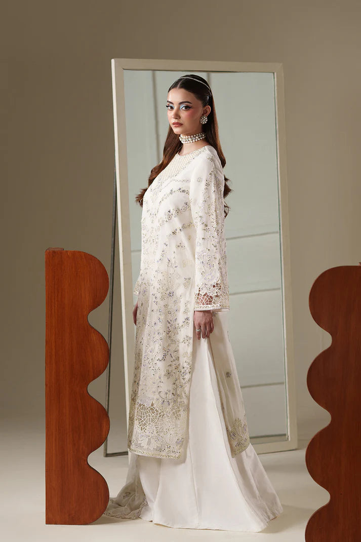 Emaan Adeel Nouvelle Luxury Chiffon 3 Piece Unstitched Embroidered Suit with Organza Lace & Raw Silk Trouser | Star Fabrics