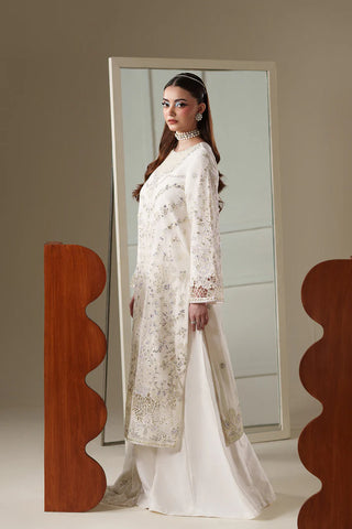 Emaan Adeel Nouvelle Luxury Chiffon 3 Piece Unstitched Embroidered Suit with Organza Lace & Raw Silk Trouser | Star Fabrics
