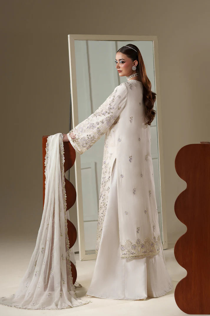 Emaan Adeel Nouvelle Luxury Chiffon 3 Piece Unstitched Embroidered Suit with Organza Lace & Raw Silk Trouser | Star Fabrics