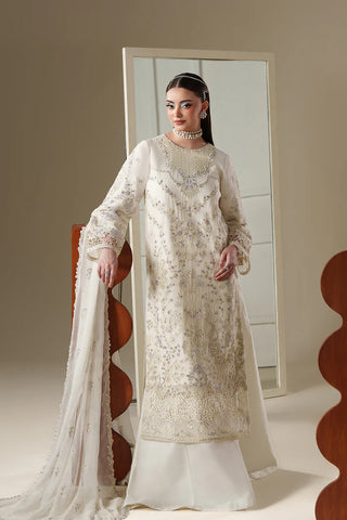 Emaan Adeel Nouvelle Luxury Chiffon 3 Piece Unstitched Embroidered Suit with Organza Lace & Raw Silk Trouser | Star Fabrics