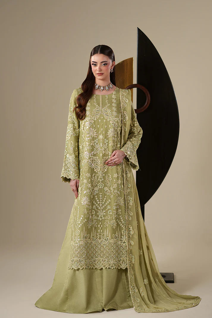 Emaan Adeel Nouvelle Luxury Chiffon New Arrival 3 Piece Unstitched Embroidered Suit with Organza Borders & Raw Silk Trouser | Star Fabrics