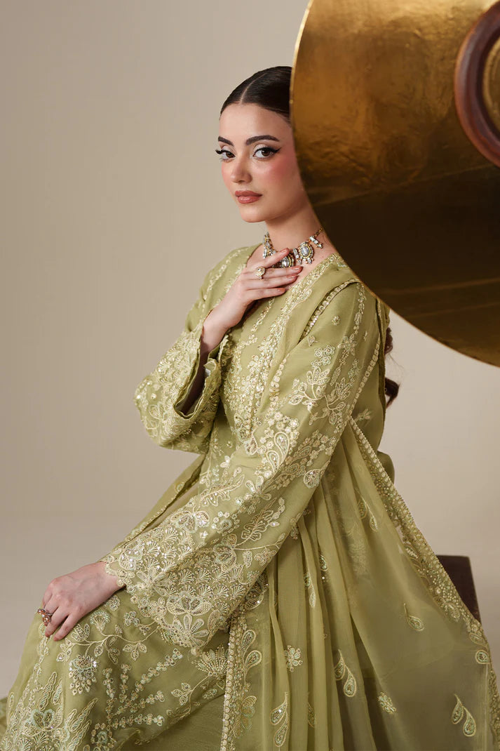 Emaan Adeel Nouvelle Luxury Chiffon New Arrival 3 Piece Unstitched Embroidered Suit with Organza Borders & Raw Silk Trouser | Star Fabrics