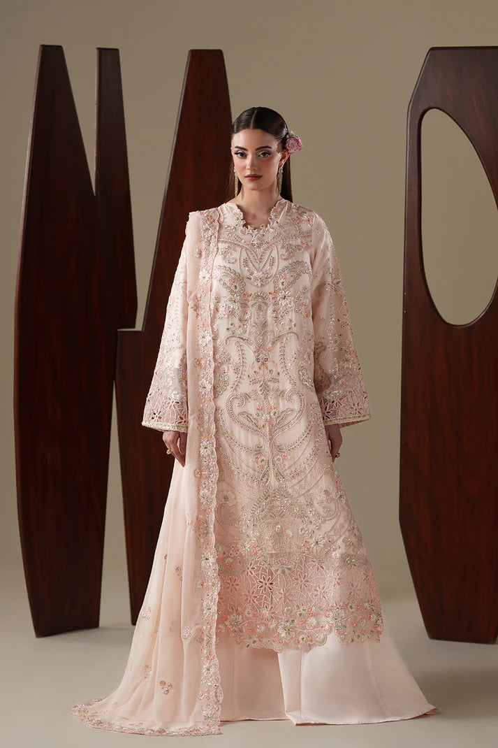 Emaan Adeel Nouvelle Luxury Chiffon 3 Piece Unstitched Embroidered Suit with Organza Borders & Raw Silk Trouser | Star Fabrics