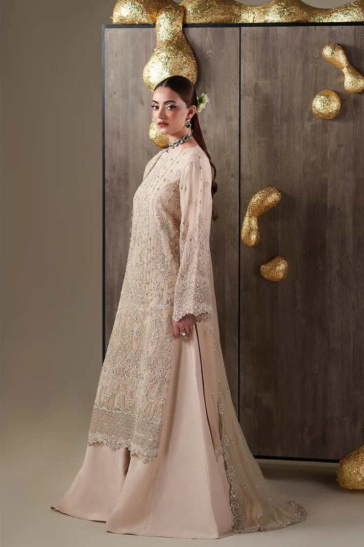 Emaan Adeel Luxury Chiffon Embroidered 3 Piece Unstitched Suit with Organza Borders & Raw Silk Trouser | Star Fabrics