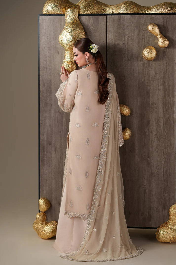 Emaan Adeel Luxury Chiffon Embroidered 3 Piece Unstitched Suit with Organza Borders & Raw Silk Trouser | Star Fabrics