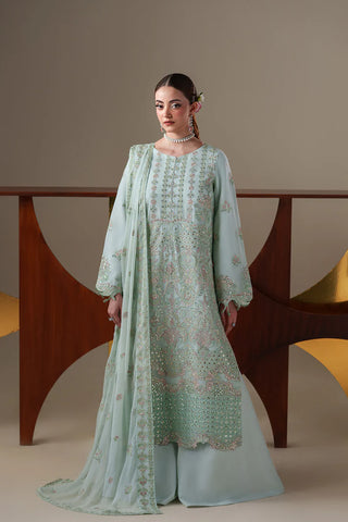 Luxury Chiffon Embroidered 3 Piece Unstitched Dress with Organza Dupatta Border & Raw Silk Trouser