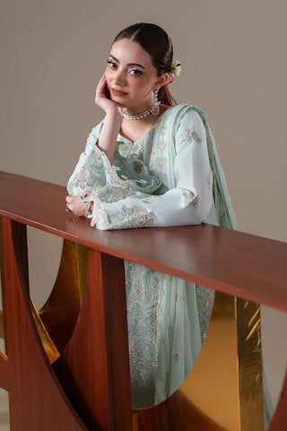 Luxury Chiffon Embroidered 3 Piece Unstitched Dress with Organza Dupatta Border & Raw Silk Trouser