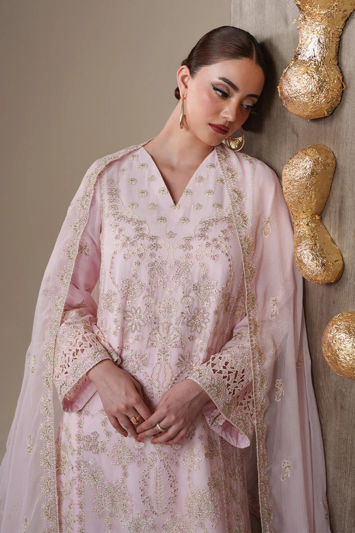 Emaan Adeel Nouvelle Luxury Chiffon Embroidered 3 Piece Unstitched Suit with Front Panels, Organza Borders & Raw Silk Trouser | Star Fabrics
