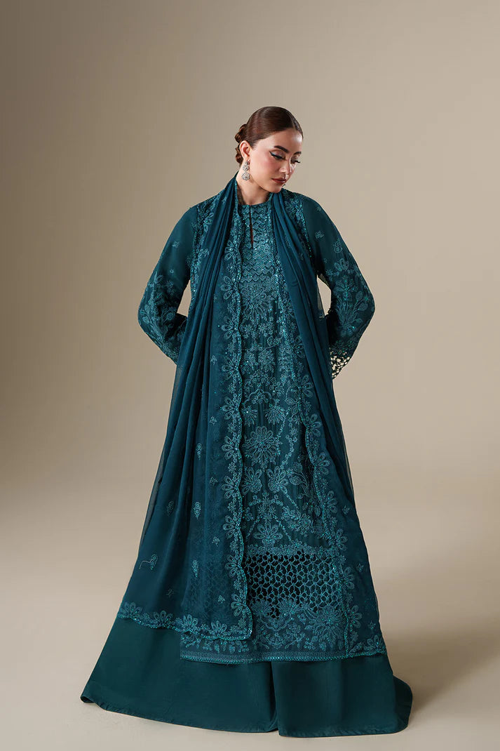 Emaan Adeel Nouvelle Luxury Chiffon New Arrival 3 Piece Unstitched Embroidered Suit with Organza Borders & Raw Silk Trouser | Star Fabrics
