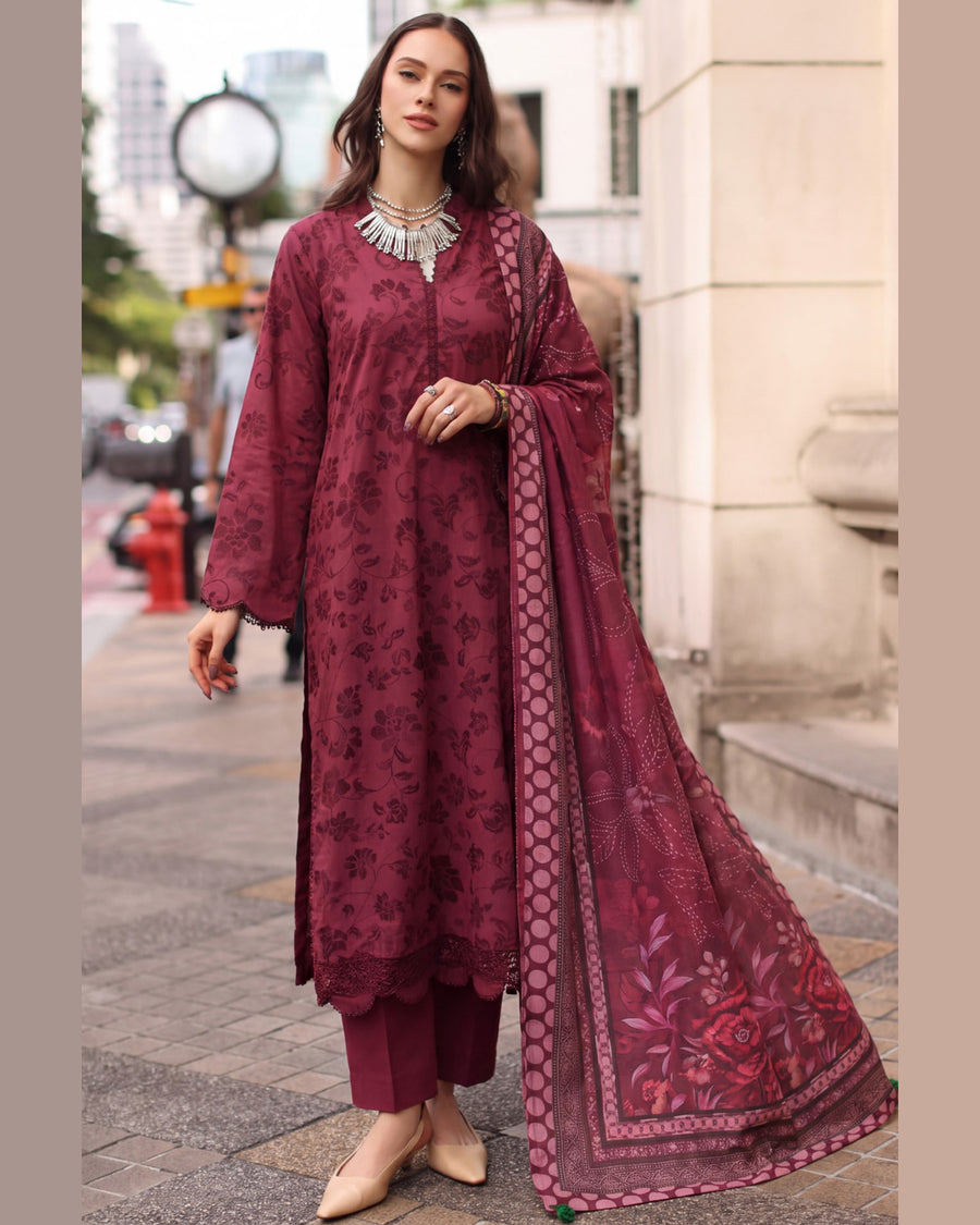 ELARA Premium Embroidered Karandi 3 Piece Suit with Pashmina Shawl
