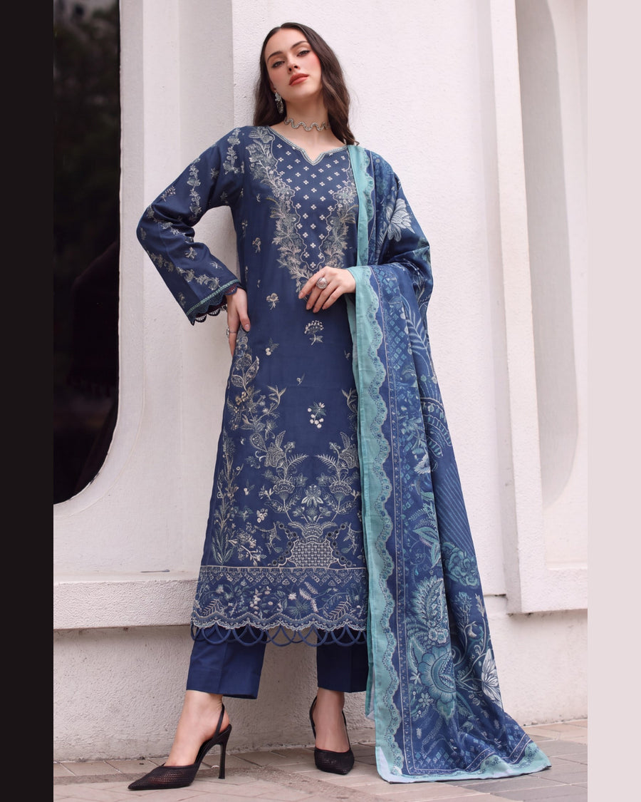 ELARA Premium Embroidered Karandi 3 Piece Suit with Pashmina Shawl
