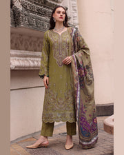 ELARA Premium Embroidered Karandi 3 Piece Suit with Pashmina Shawl