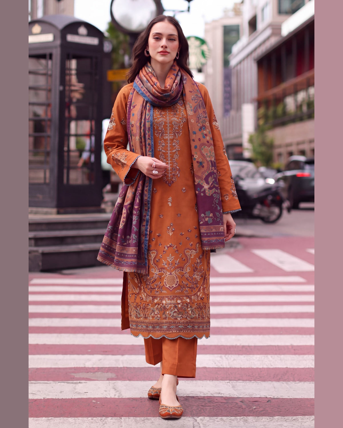 ELARA Premium Embroidered Karandi 3 Piece Suit with Pashmina Shawl