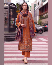ELARA Premium Embroidered Karandi 3 Piece Suit with Pashmina Shawl