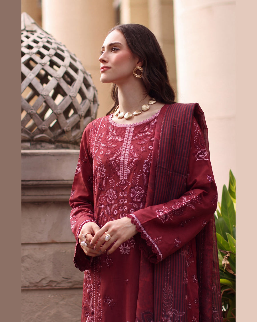 ELARA Premium Embroidered Karandi 3 Piece Suit with Pashmina Shawl