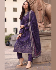 ELARA Premium Embroidered Karandi 3 Piece Suit with Pashmina Shawl
