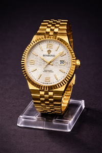 Binbond B8181 Two-Tone Watch – Gold Fluted Bezel & Textured Dial
