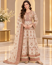 Maroon Embroidered Anarkali Long Frock for Women – Luxury Pakistani Formal & Wedding Wear