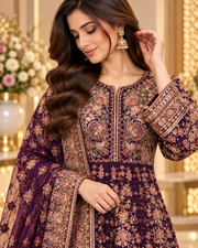 Maroon Embroidered Anarkali Long Frock for Women – Luxury Pakistani Formal & Wedding Wear