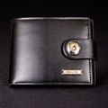 BALISI Men’s Black Bifold Wallet – Monogram-Style PU Leather Card Holder with Snap Button Closure & Silver Logo Plate