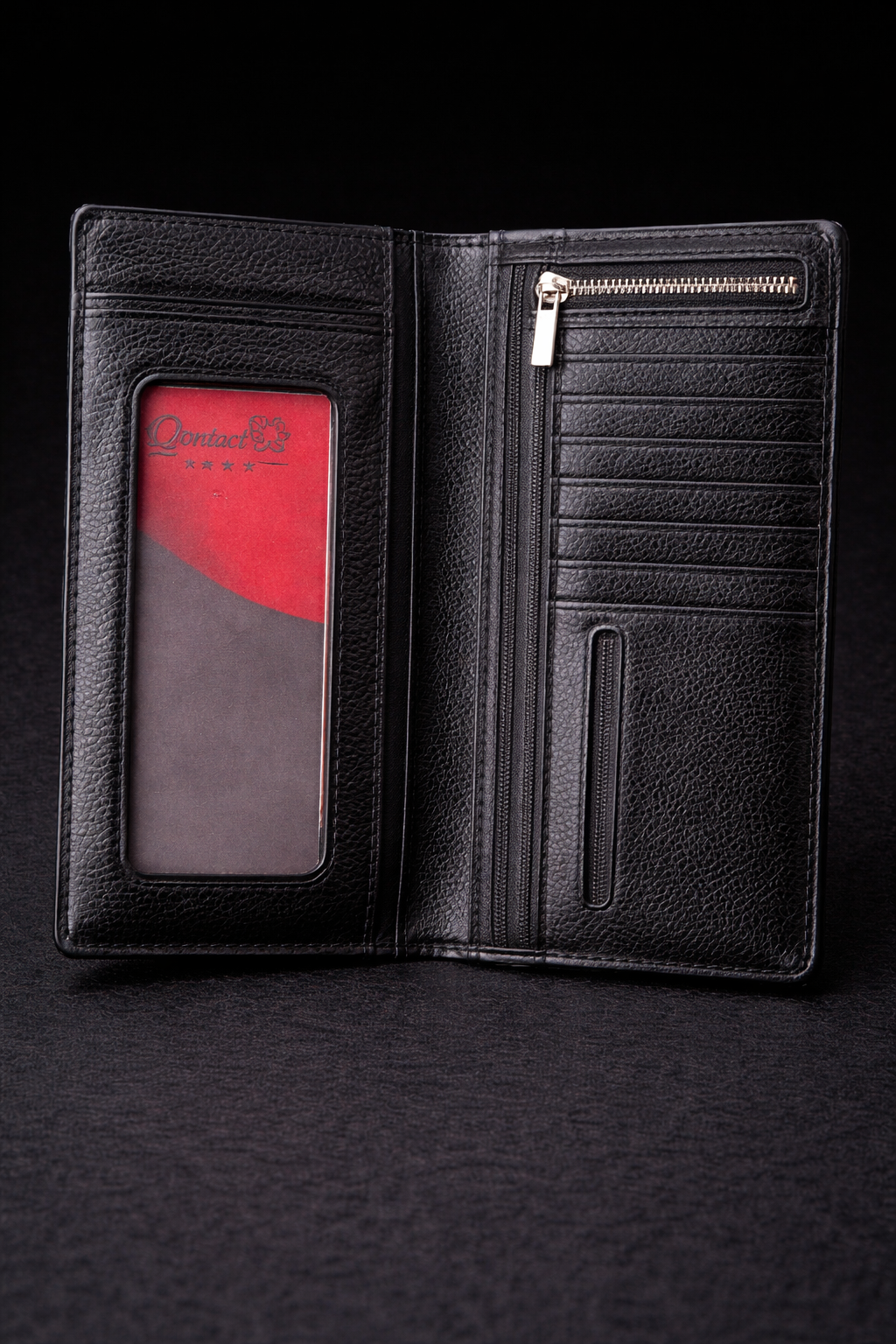Men’s Brown Textured Long Bifold Wallet – PU Leather Card Holder, Cash & Mobile Organizer Wallet