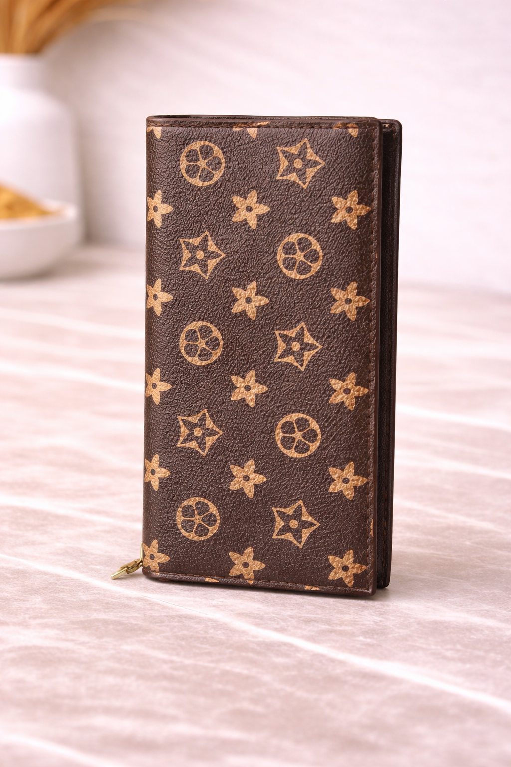 Men’s Long Bifold Wallet – Luxury Monogram-Inspired PU Leather Card & Cash Organizer Wallet