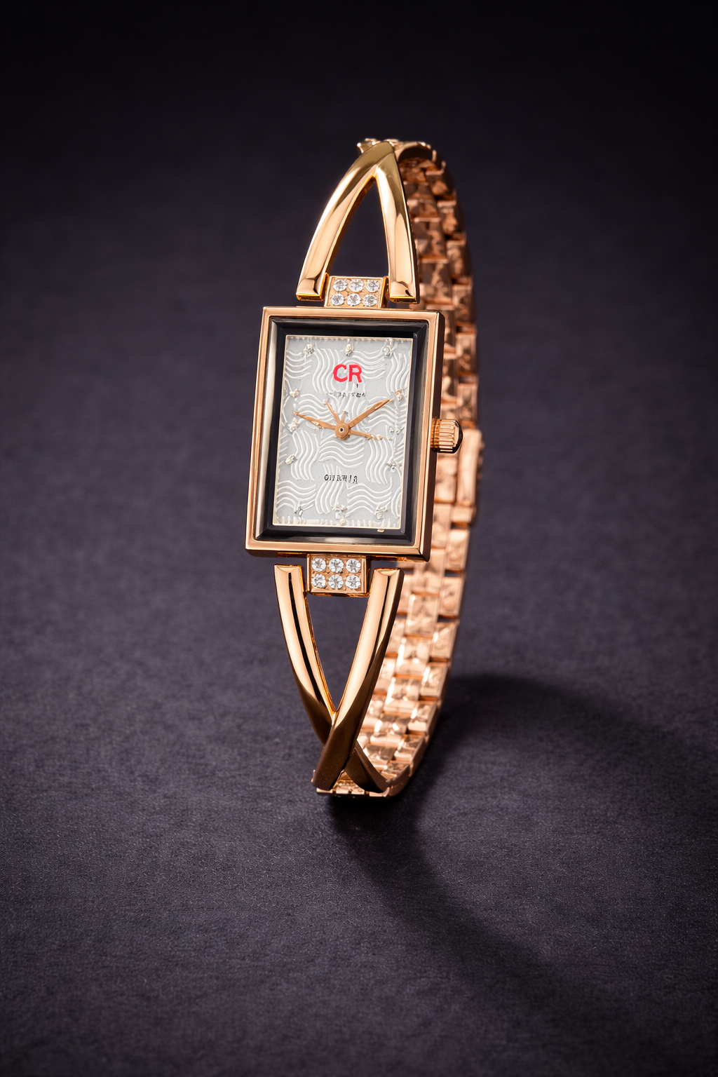 Gold Tone Women’s Square Dial Bracelet Watch – X-Design Open Cuff Luxury Watch