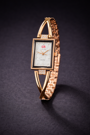 Gold Tone Women’s Square Dial Bracelet Watch – X-Design Open Cuff Luxury Watch
