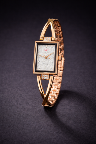 Gold Tone Women’s Square Dial Bracelet Watch – X-Design Open Cuff Luxury Watch