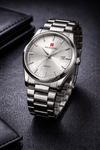 Baisheng Men’s Quartz Analog Watch – Silver Dial Stainless Steel Chain
