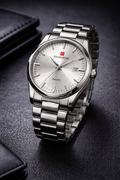 Baisheng Men’s Quartz Analog Watch – Silver Dial Stainless Steel Chain