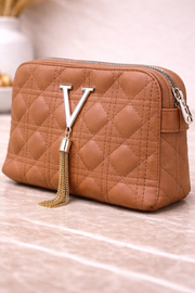 Luxury  Quilted Crossbody Handbag with Gold V Emblem
