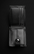 BALISI Men’s Black Bifold Wallet – Monogram-Style PU Leather Card Holder with Snap Button Closure & Silver Logo Plate