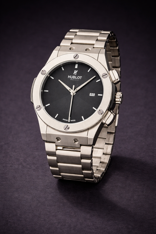 Hublot Classic Fusion Black Dial Watch – Titanium Luxury Timepiece