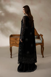 Black Embroidered Chiffon Formal Suit with Raw Silk Trouser