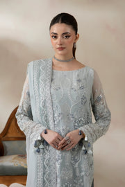 Powder Blue Embroidered Chiffon Formal Suit with Raw Silk Trouser