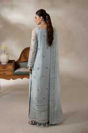 Powder Blue Embroidered Chiffon Formal Suit with Raw Silk Trouser