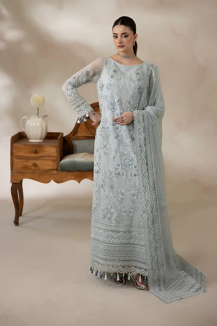 Luxury Embroidered Chiffon 3 Piece Suit with Organza Borders
