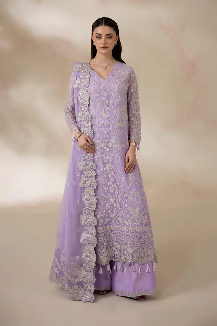 Lilac Embroidered Chiffon Formal Suit with Raw Silk Trouser