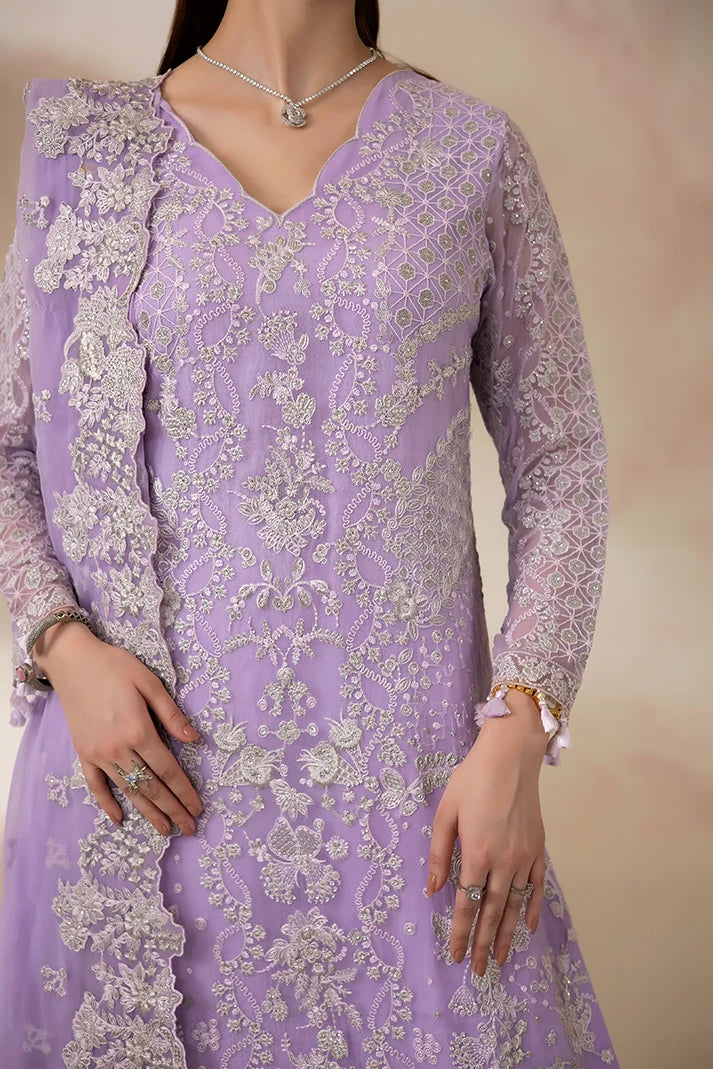 Lilac Embroidered Chiffon Formal Suit with Raw Silk Trouser