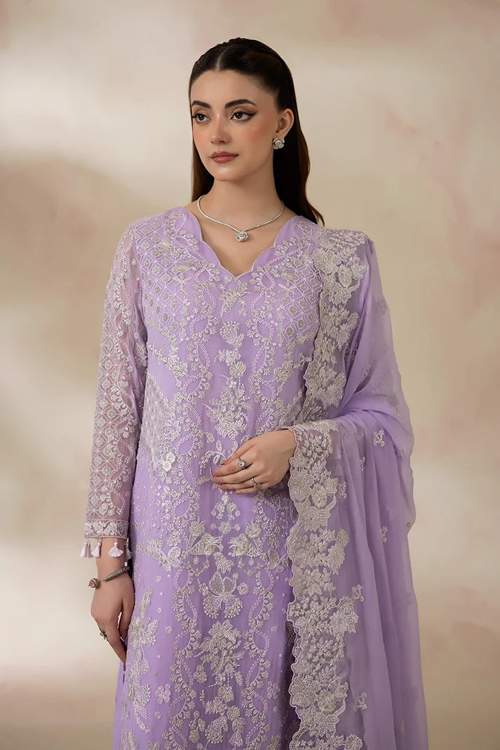 Lilac Embroidered Chiffon Formal Suit with Raw Silk Trouser